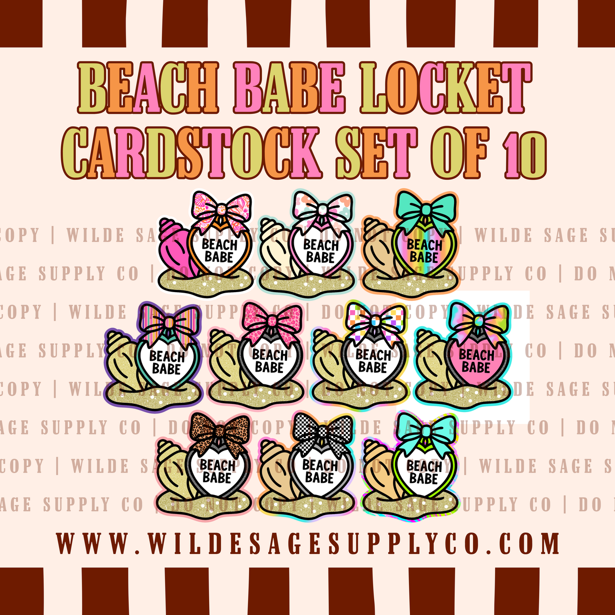Beach Babe Locket Cardstock - Set of 10