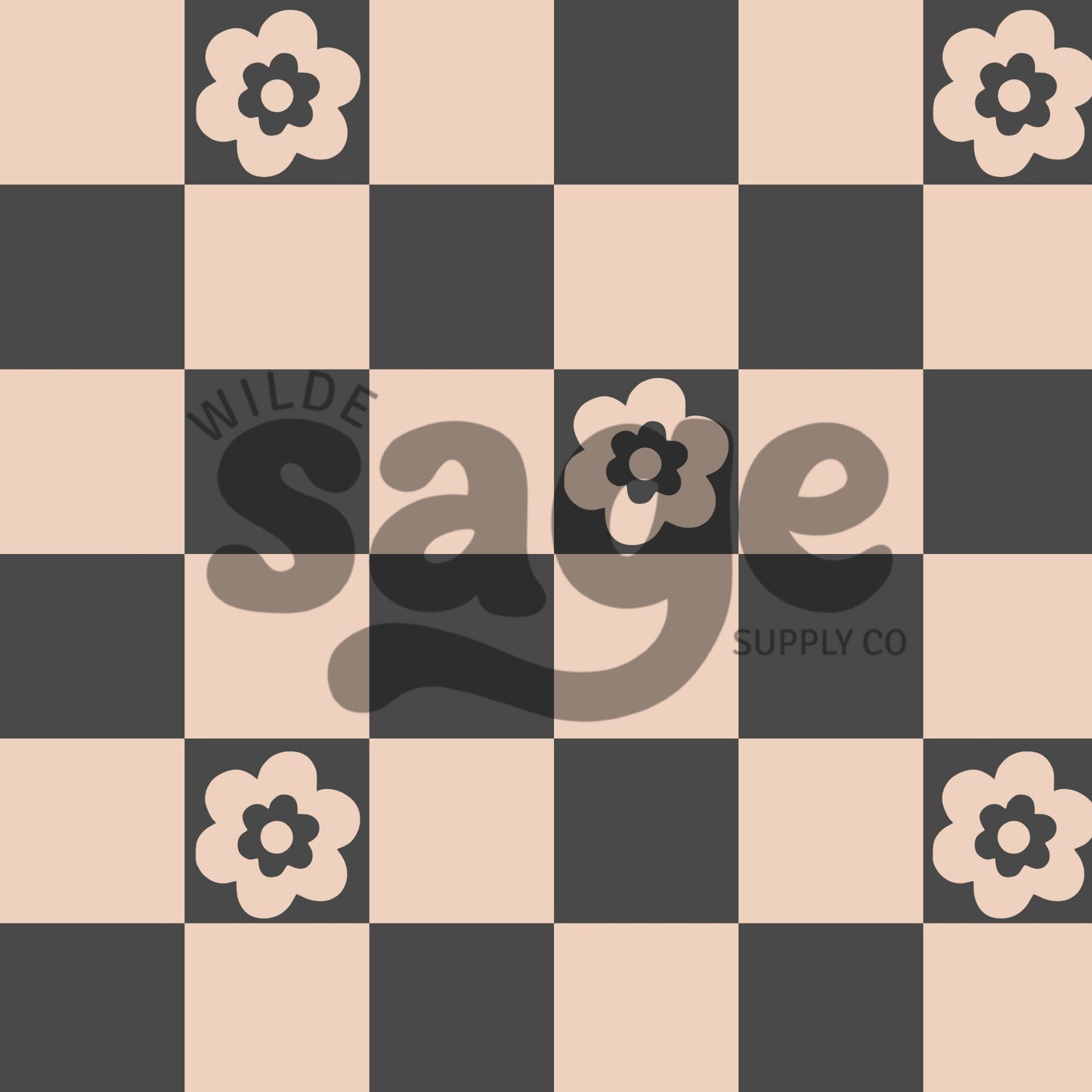 Black Floral Checker Seamless