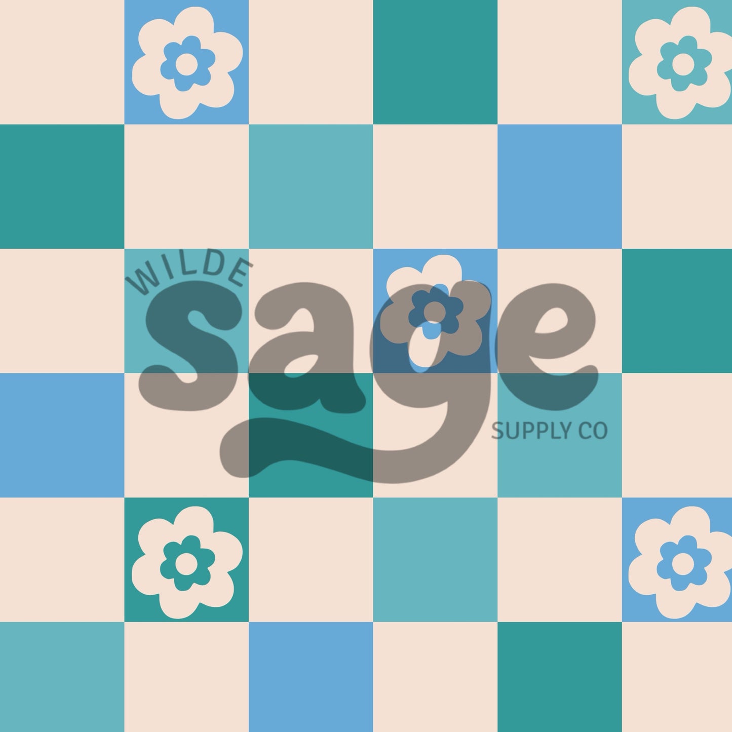 Blue Floral Checker Seamless