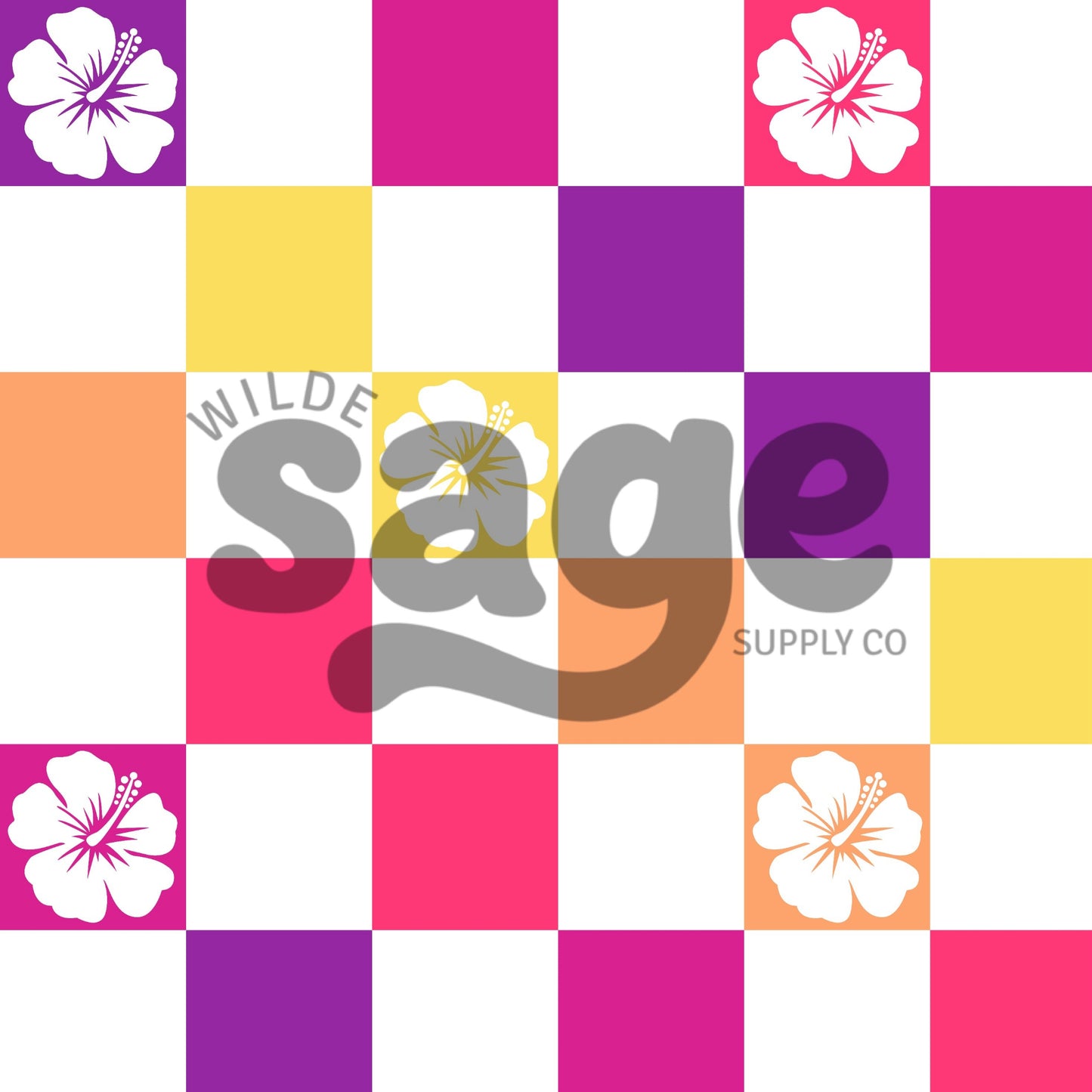 Bright Hibiscus Checker Seamless