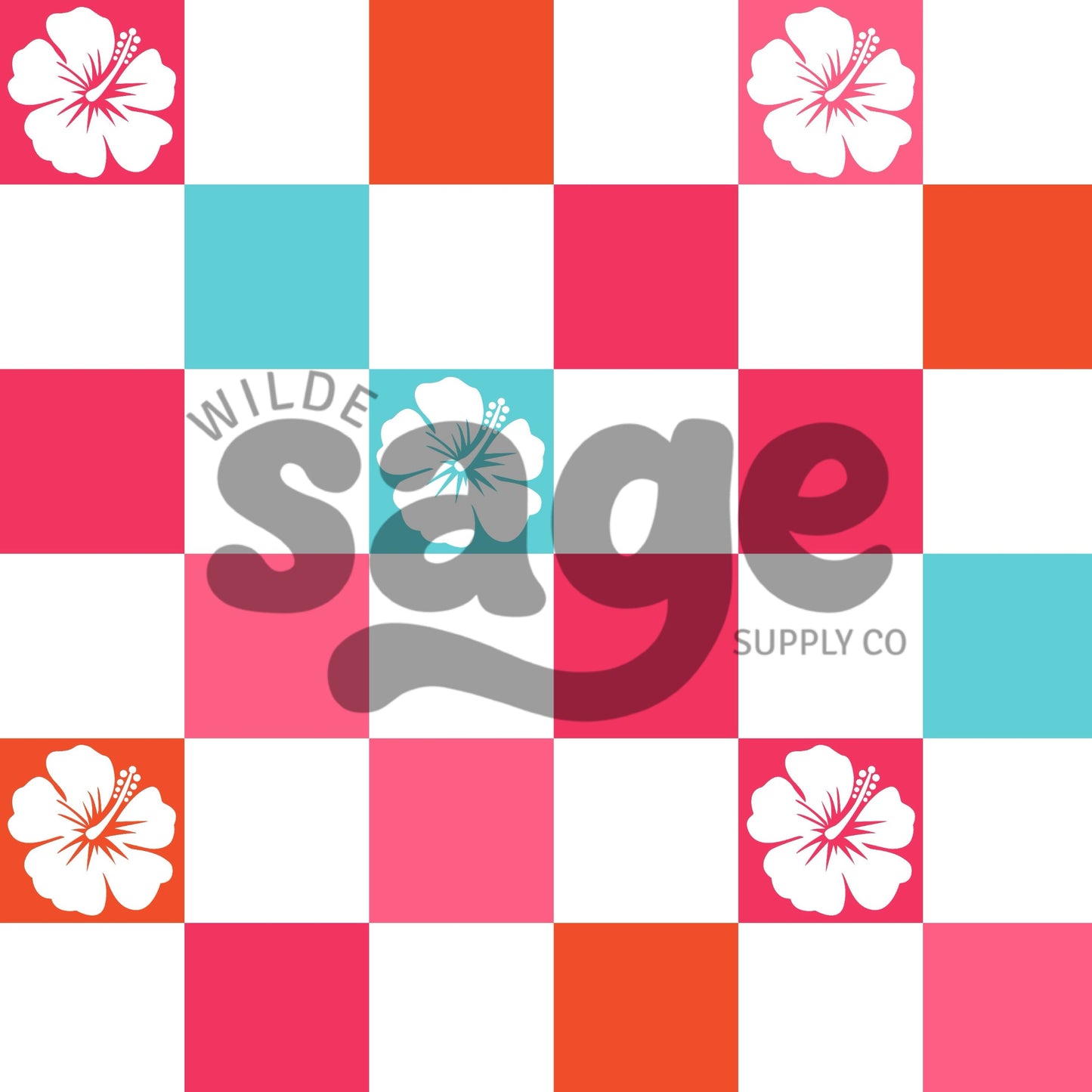 Summer Hibiscus Checker Seamless