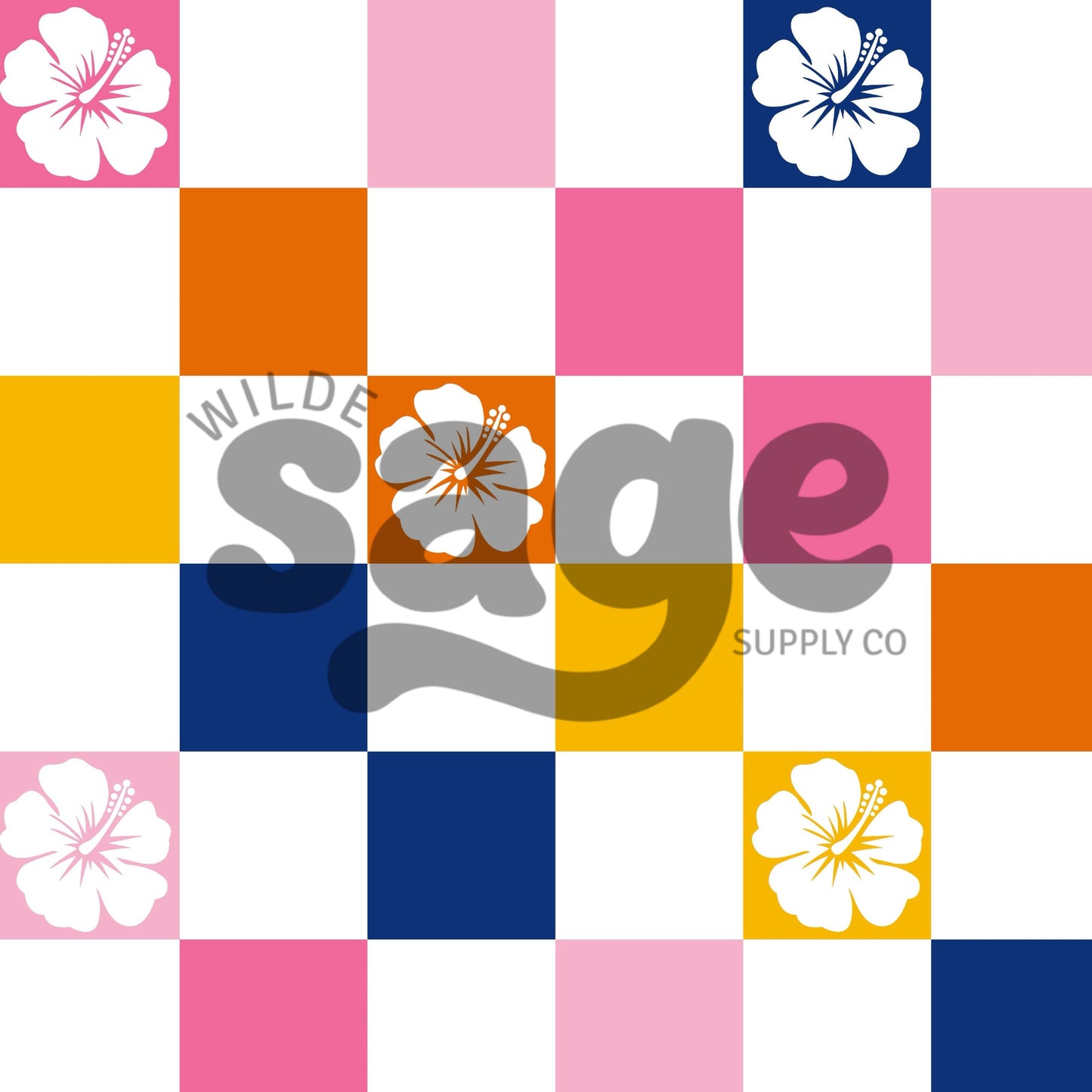 Bold Hibiscus Checker Seamless