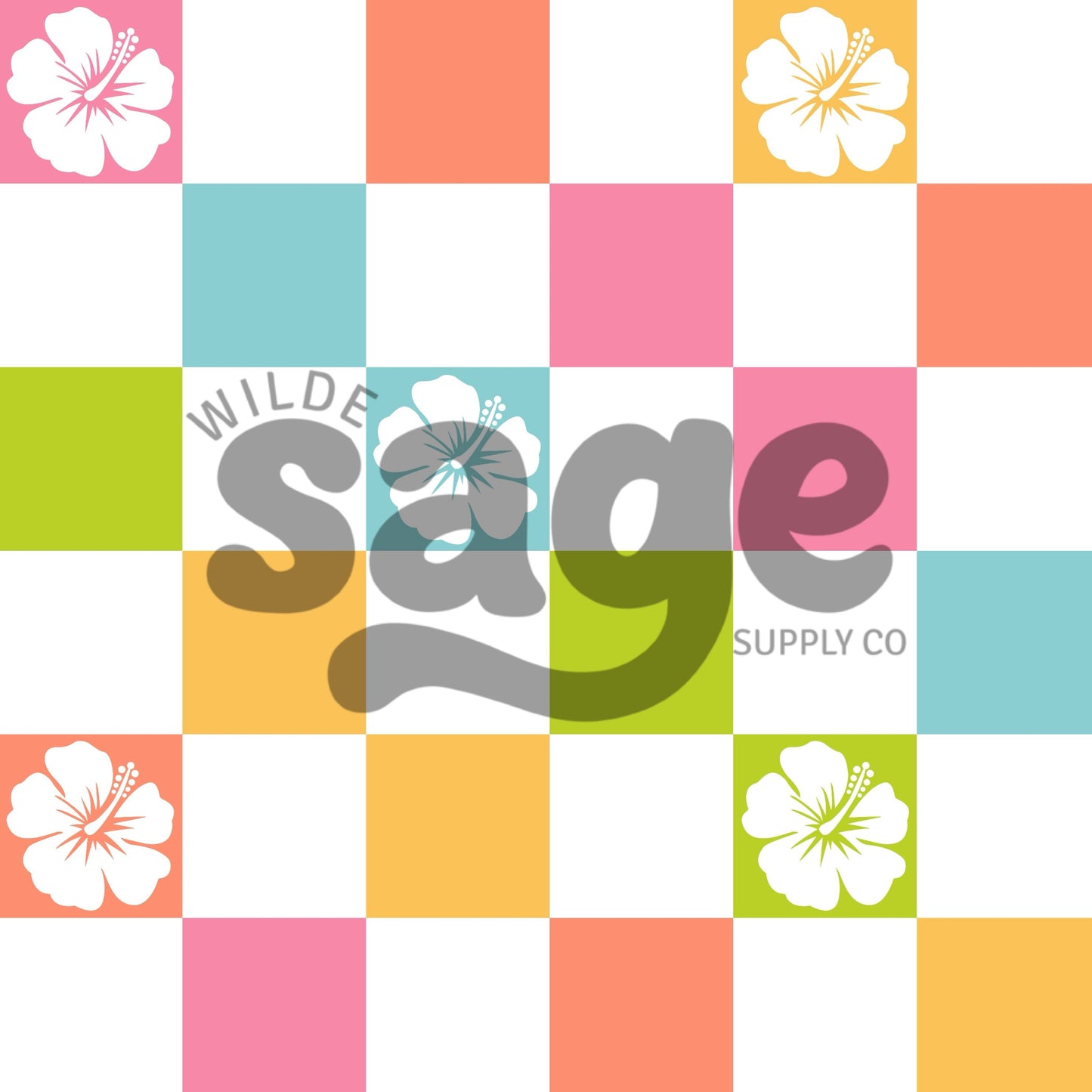 Tropical Hibiscus Checker Seamless