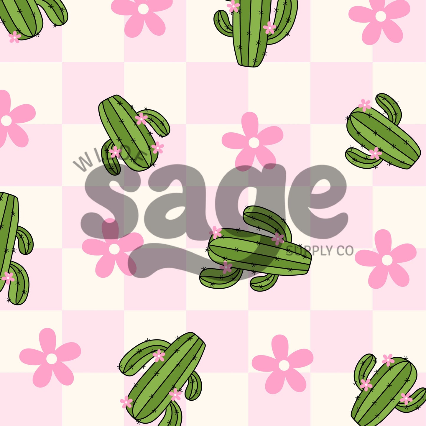 Pink Cactus Checker Seamless