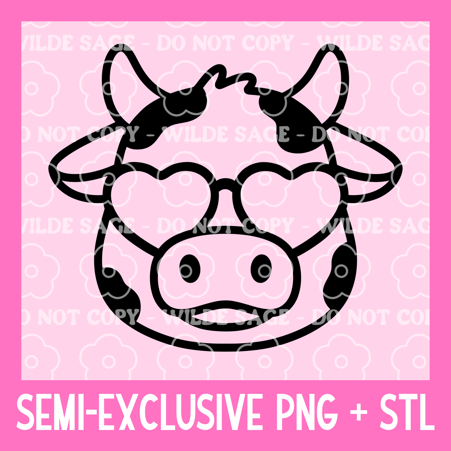 Sunglasses Cow PNG and STL