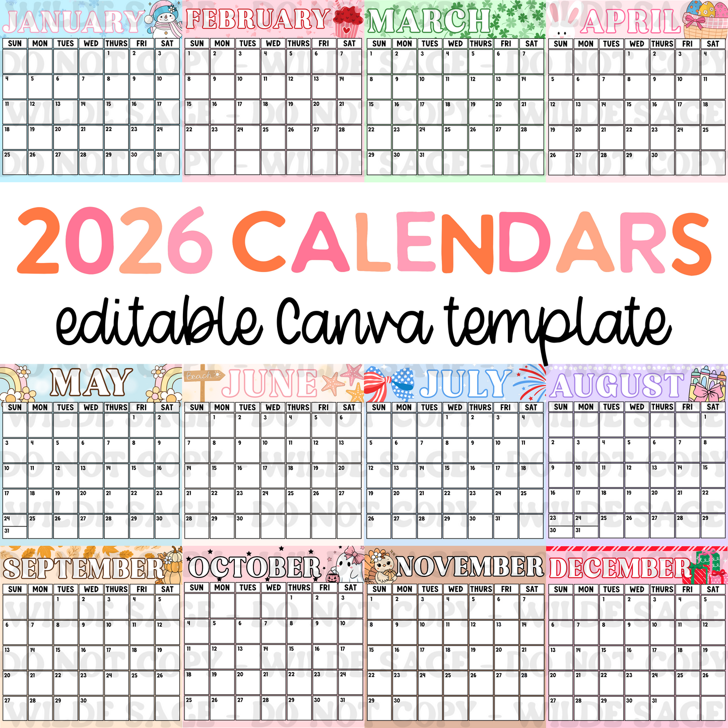 2026 Theme Calendar Set
