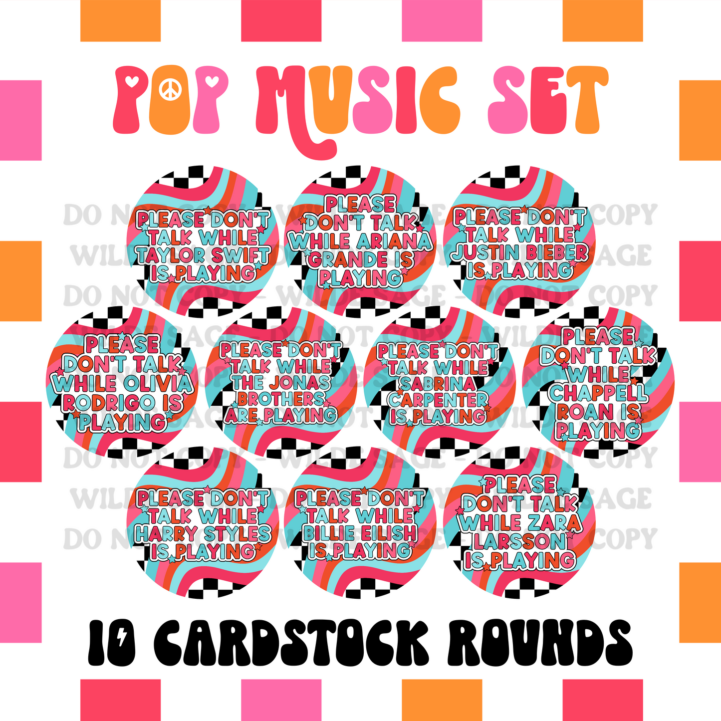 Pop Music Cardstock Rounds (3 INCH) - Set of 10