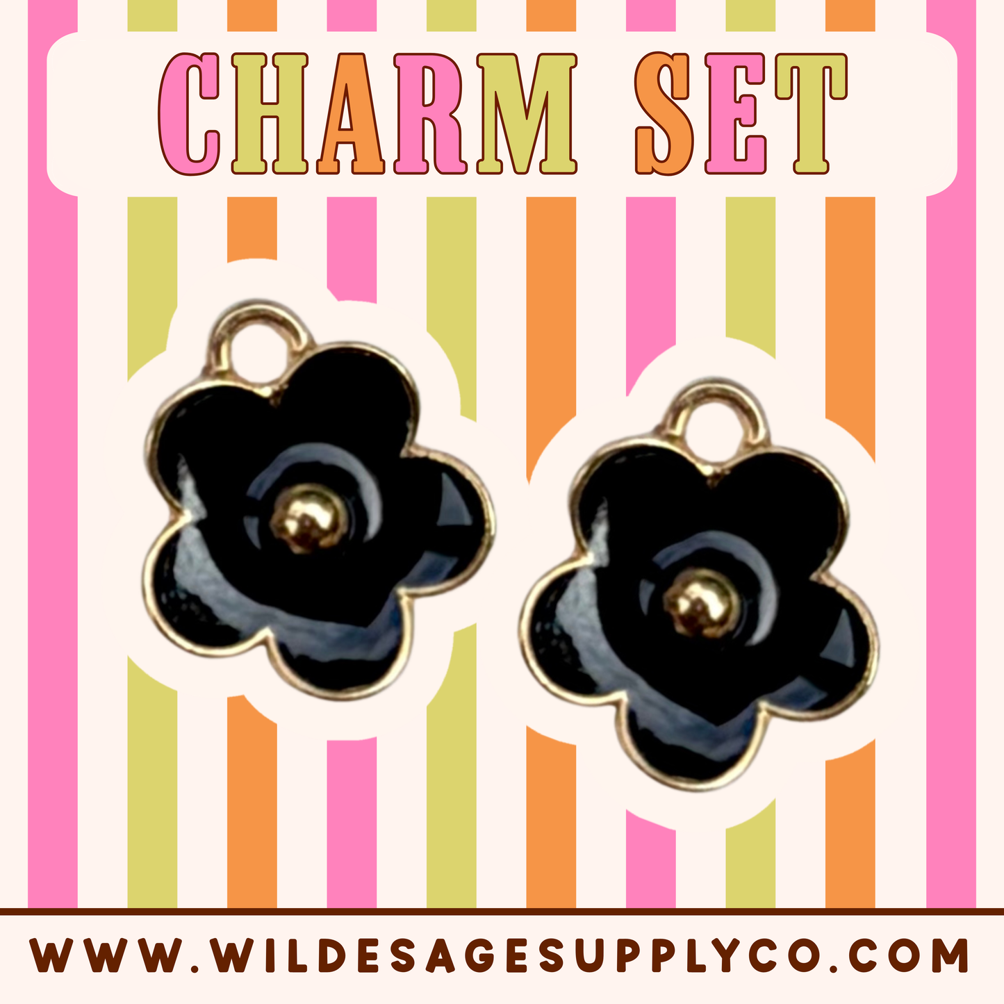 Basic Black Flower - Gold Charm Set