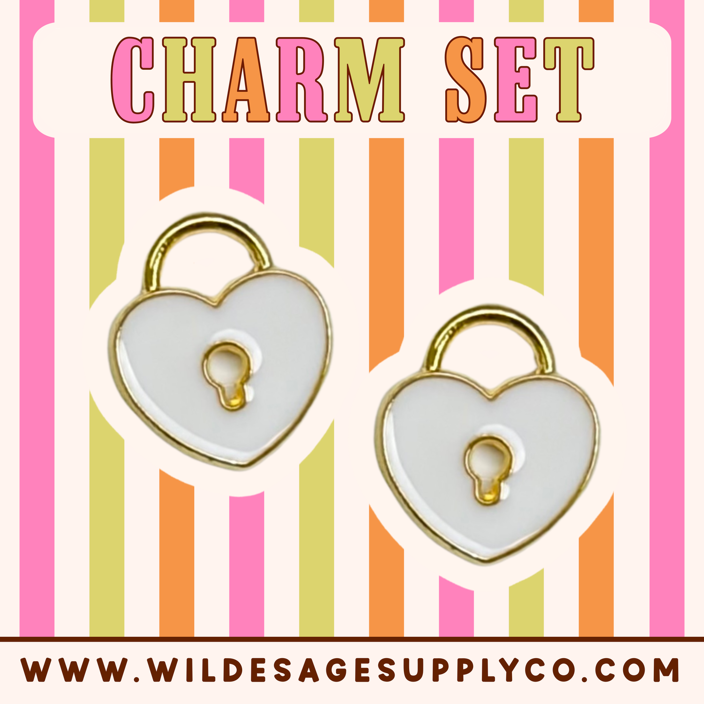 White Heart Locket - Gold Charm Set