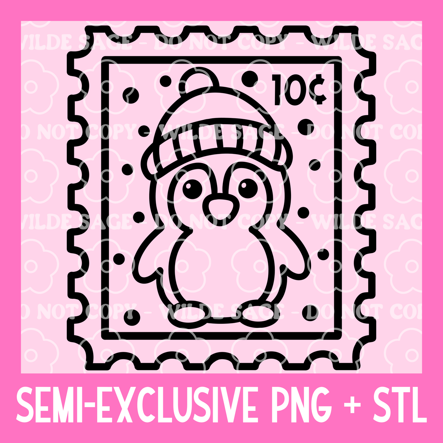 Rectangle Penguin Stamp Freshie PNG and STL