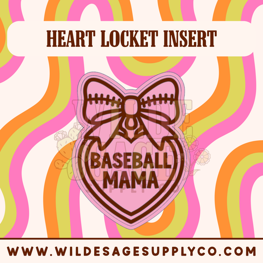 Baseball Mama Insert - Heart Locket