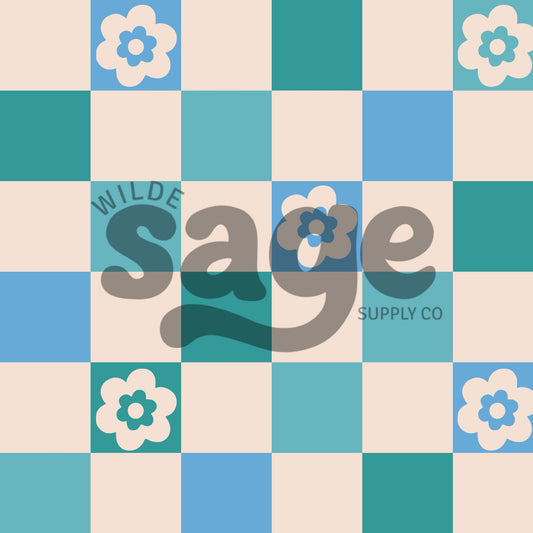 Blue Floral Checker Seamless
