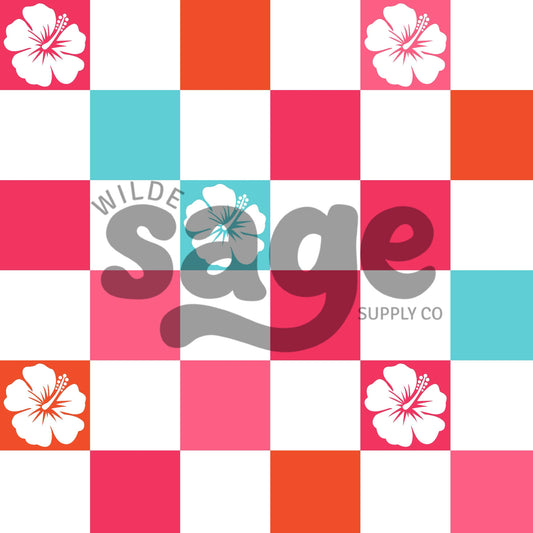 Summer Hibiscus Checker Seamless