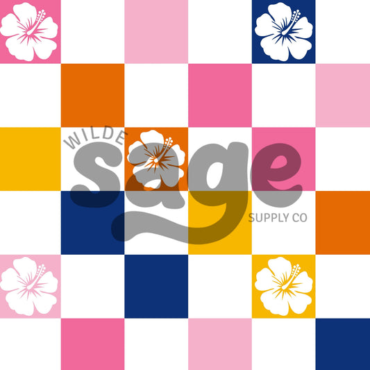 Bold Hibiscus Checker Seamless