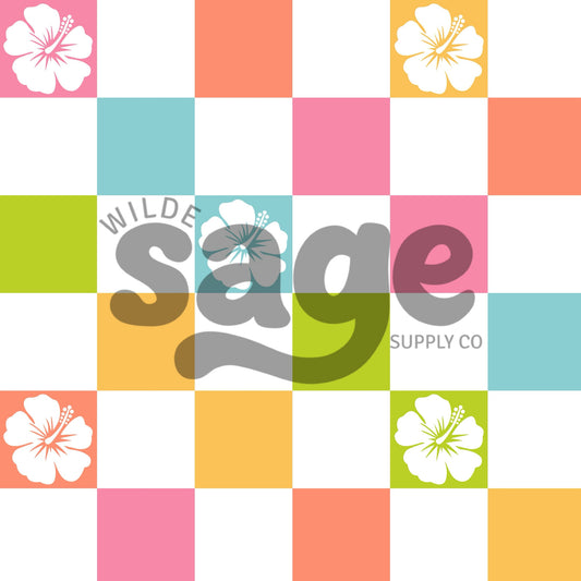 Tropical Hibiscus Checker Seamless