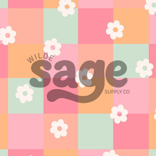 Colorful Floral Checker Seamless