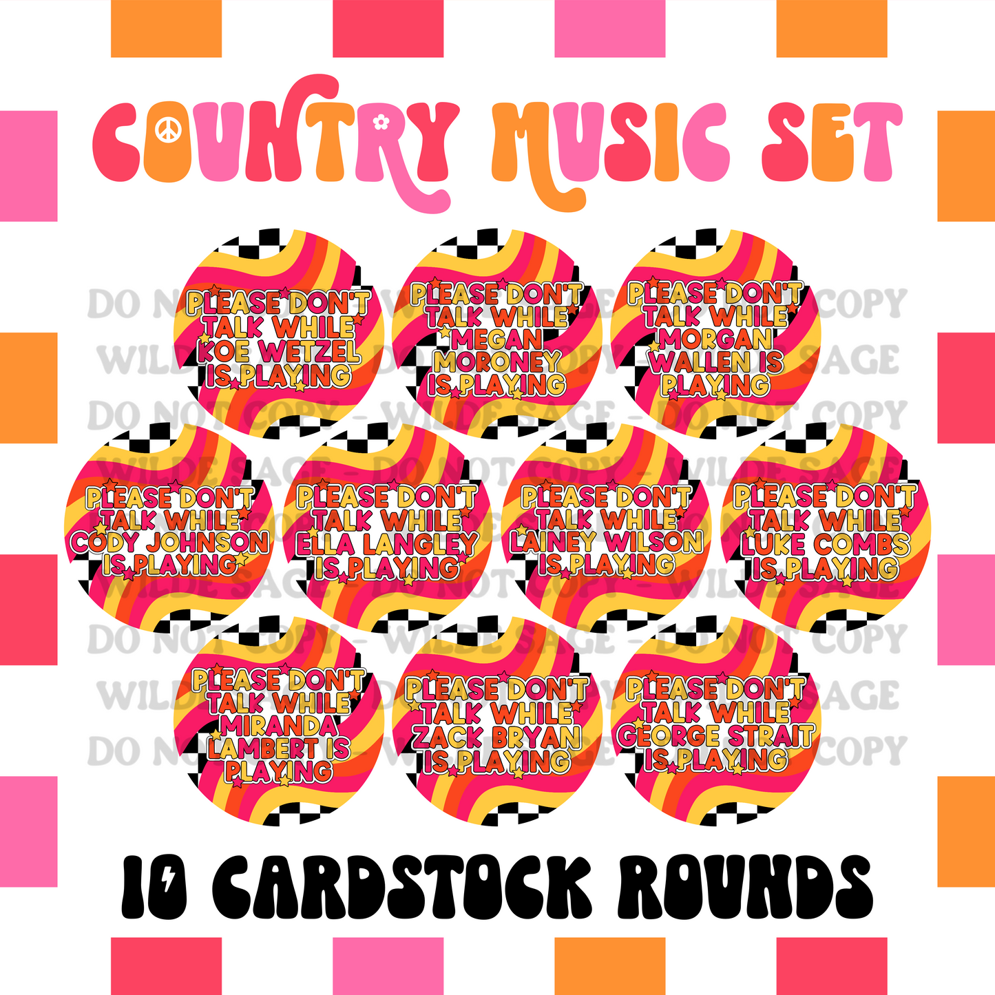 Country Music Cardstock Rounds (3 INCH) - Set of 10
