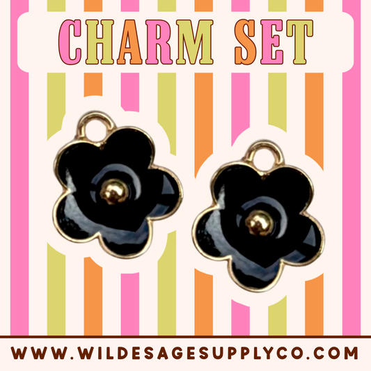 Basic Black Flower - Gold Charm Set