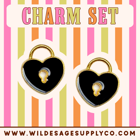 Black Heart Locket - Gold Charm Set