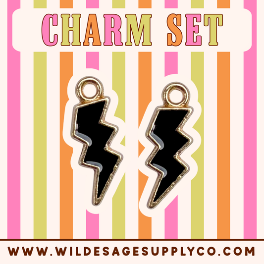Black Lightning Bolt - Gold Charm Set