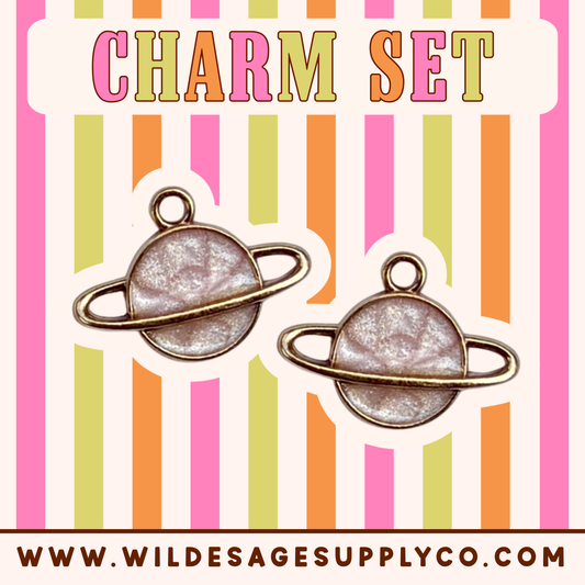 Pink Glitter Planet - Gold Charm Set