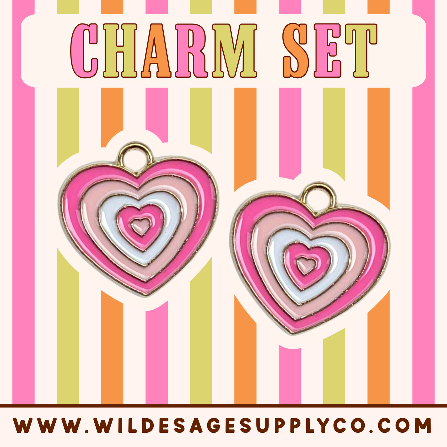 Pink Layer Heart - Gold Charm Set