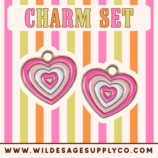 Pink Layer Heart - Gold Charm Set