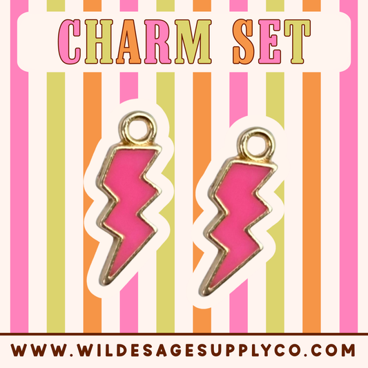 Hot Pink Lightning Bolt - Gold Charm Set