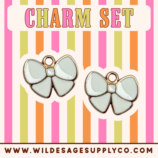Basic White Bow - Gold Charm Set
