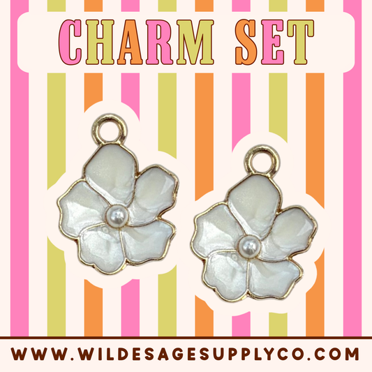 White Pearl Flower - Gold Charm Set
