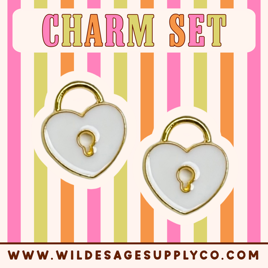 White Heart Locket - Gold Charm Set
